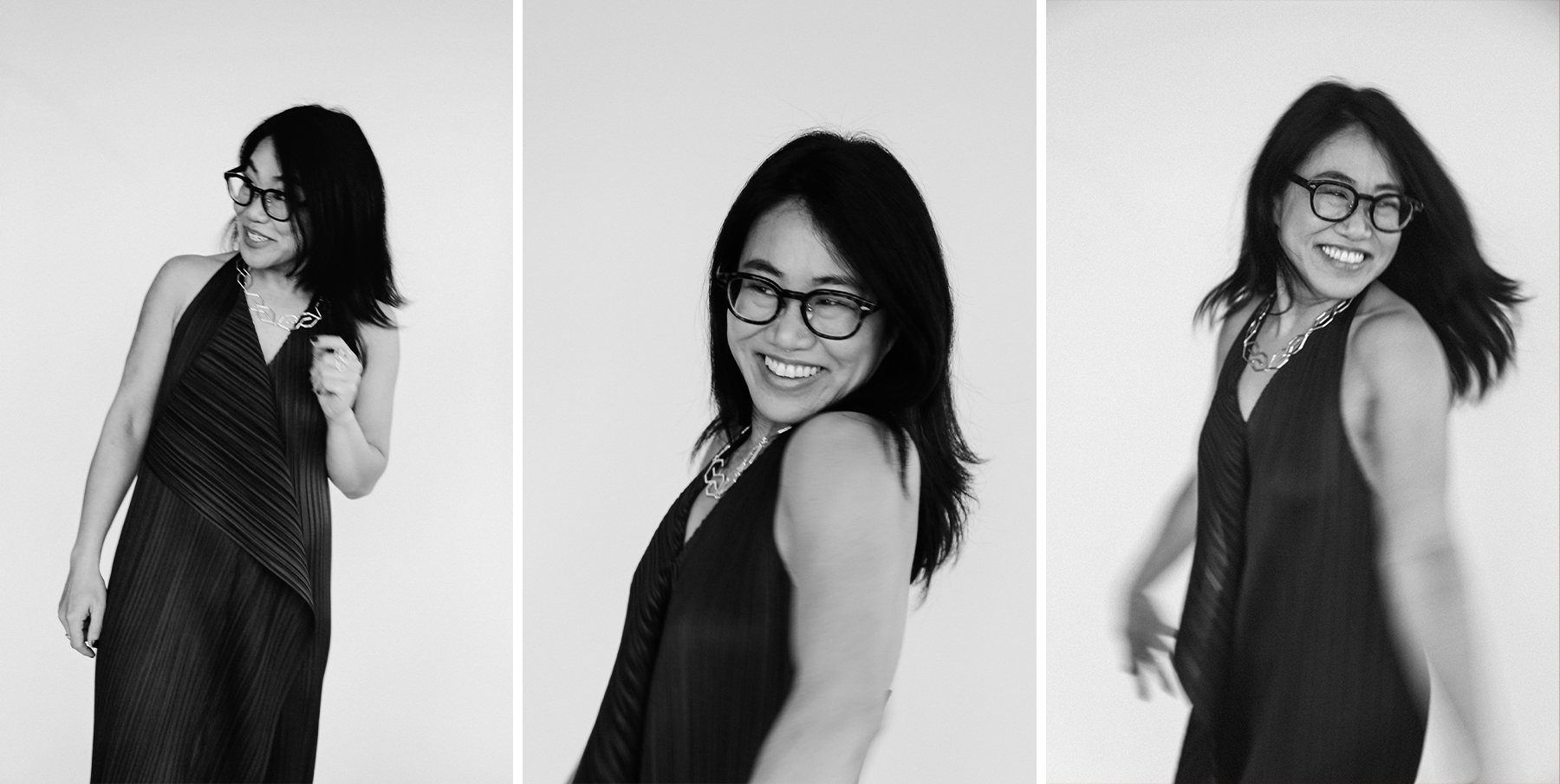 Three photos of New York Times Puzzle Editor Wyna Liu