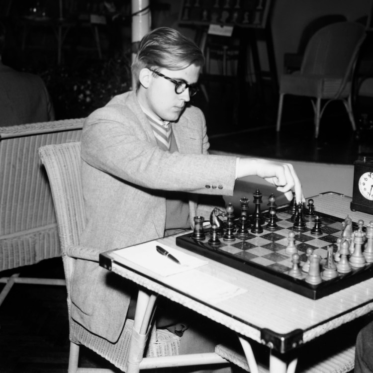 Danish chess grandmaster Bent Larsen (1935 - 2010) in play against Roman Toran of Spain in the Premier Section of the annual Hastings International Chess Congress