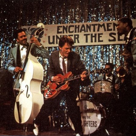 michael j fox playing the guitar in Back to the Future